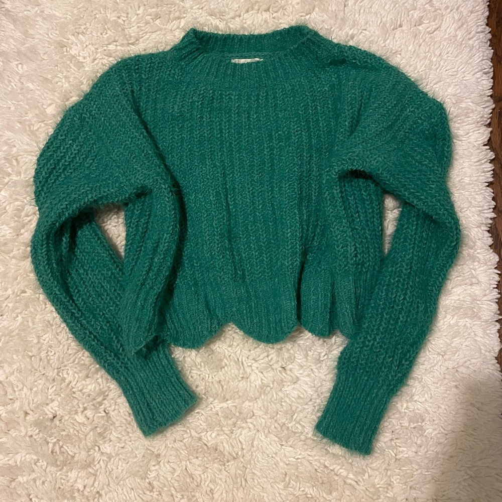 Green Cropped Mock Neck Sweater